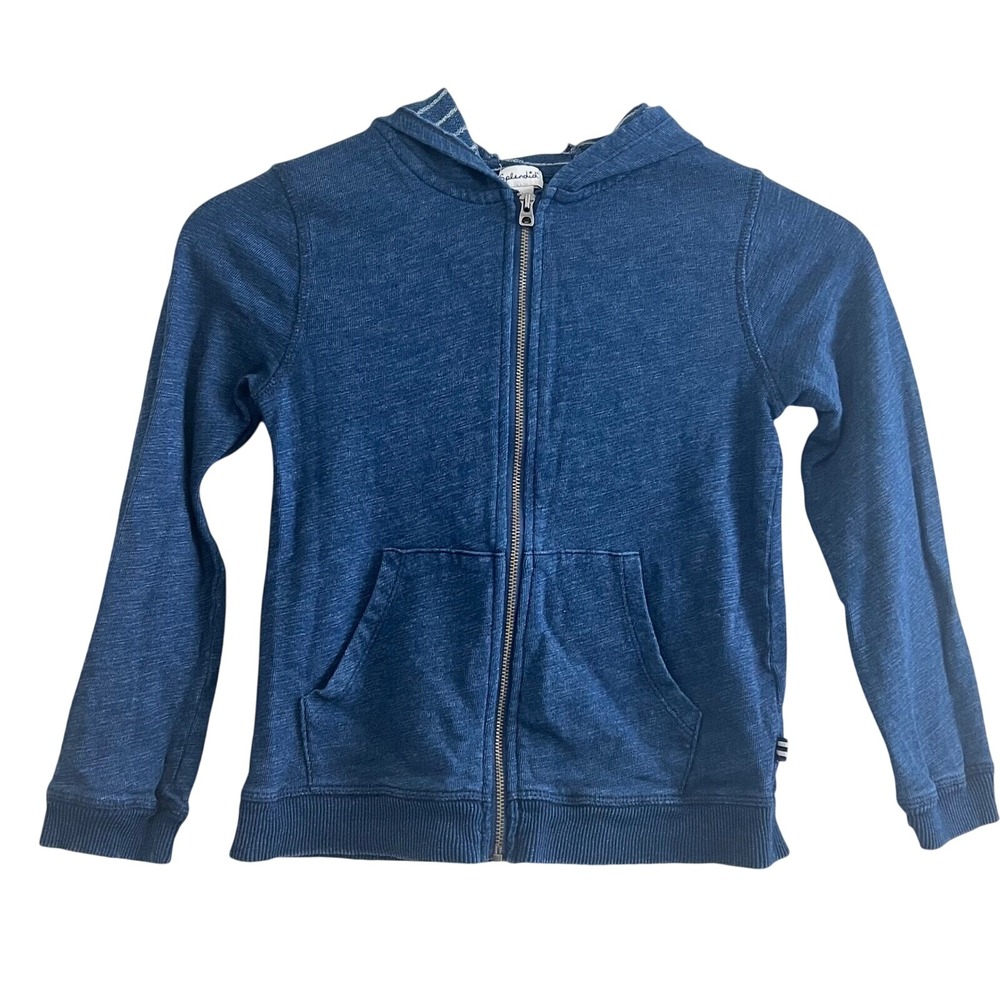 Splendid Boys Blue Zip Up Hoodie Size 7 100% Cotton Terry Cloth Kangaroo Pocket